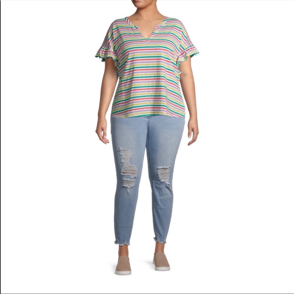 Colorful Striped Ruffle Sleeve Top - Picture 4 of 6